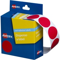 AVERY DMC24R DISPENSER LABEL Circle 24mm Red Pack of 500