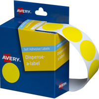AVERY DMC24Y DISPENSER LABEL Circle 24mm Yellow Pack of 500