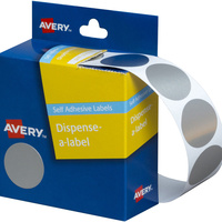 AVERY DMC24SI DISPENSER LABEL Circle 24mm Silver Pack of 250