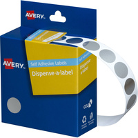 AVERY DMC14SI DISPENSER LABEL Circle 14mm Silver Pack of 500