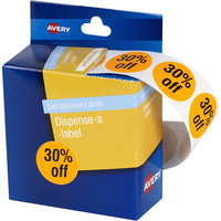 AVERY DISPENSER LABELS PRINTED 30% Off Orange/Black 24mm Dia Box of 500