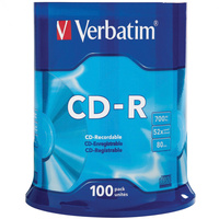 VERBATIM RECORDABLE CD-R 52X 80Min 700MB 100 Pack