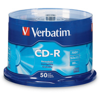 VERBATIM RECORDABLE CD-R 52X 80Min 700MB Spindle 50 Pack