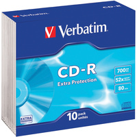 VERBATIM RECORDABLE CD-R 52X 80Min 700MB Slim Case 10 Pack