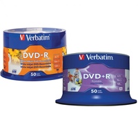 VERBATIM RECORDABLE DVD-R 16X 120MIN 4.7GB Inkjet Printable Pack 50 White