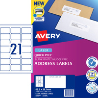 AVERY L7160 MAILING LABELS Laser 21 UP 63.5x38.1mm Box of 100