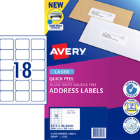 AVERY L7161 MAILING LABELS Laser 18 UP 63.5x46.6mm Box of 100