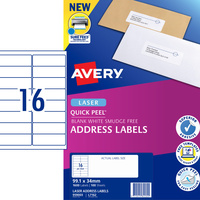 AVERY L7162 MAILING LABELS Laser 16 UP 99.1x34.2mm Box of 100