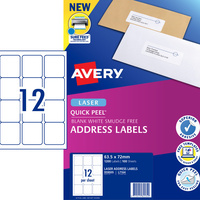 AVERY L7164 MAILING LABELS Laser 12 UP 63.5 x 72mm Box of 100