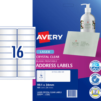 AVERY L7562 CLEAR LASER LABELS Quick Peel 16UP 99.1x33.9mm Pack of 25