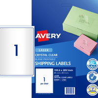 AVERY L7567 CLEAR LASER LABELS Quick Peel 1UP 199.6x289.1mm Pack of 25