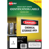 AVERY L7067 DURABLE H/D LABEL Laser 1/Sht 199.6x289.1mm Wht Pack of 25