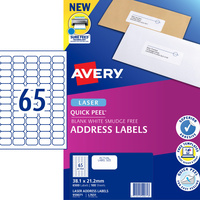 AVERY MAILING LASER LABELS  L7651 65 UP 38.1x21.2mm Box of 100