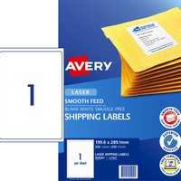 AVERY L7167 SMOOTH FEED LABEL Laser 199.1x289.1mm White 1 Label/250 shts