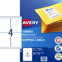 AVERY L7169 SMOOTH FEED LABEL Laser 99.1x139mm White 4 Label/250 shts
