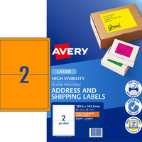 AVERY L7168FO LASER LABELS 2UP 199.6x43.5mm Orange Pack of 10