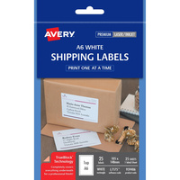 AVERY A6 SHIPPING LABELS L7175 1L/P/Sht 105x148mm White Pack of 25