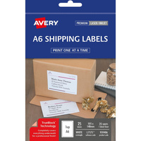 AVERY A6 SHIPPING LABELS L7175FY 1L/P/Sht 105x148mm Pack of 20