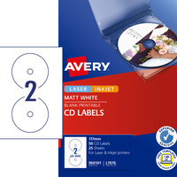 AVERY L7676 MEDIA LASER LABELS B&W CD/DVD 117mm 2/Sht Pack of 50
