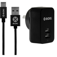 Moki Type-C Braided Cable With Wall Charger Gun Metal