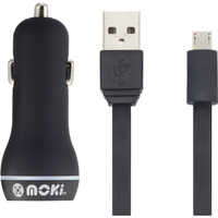 Moki MicroUSB Cable With Car Charger Black