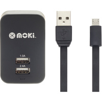 Moki MicroUSB Cable With Wall Charger Black
