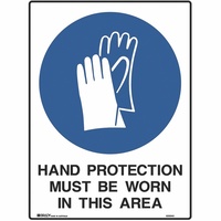 BRADY MANDATORY SIGN Hand Protection 450x600mm Metal