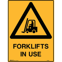 BRADY WARNING SIGN Forklifts In Use 600x450mm Polypropylene