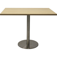 RAPIDLINE SQUARE TOP TABLE 900x900mm CIRCULAR BASE Natural Oak Stainless Steel