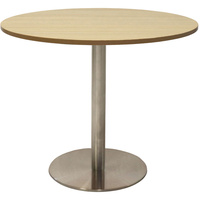 RAPIDLINE CIRCULAR MEETING TABLE 900mm Dia Disc Base Natural Oak Stainless Steel