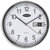 CARVEN WALL CLOCK 285mm With Date Silver Frame