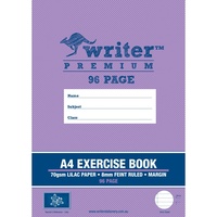 WRITER PREMIUM EXERCISE BOOK A4 96 Page 8mm Ruled And Margin Lilac Coloured Paper
