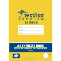 WRITER PREMIUM EXERCISE BOOK A4 96 Page 8mm Ruled And Margin Yellow Coloured Paper