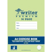 WRITER PREMIUM EXERCISE BOOK A4 96 Page 8mm Ruled And Margin Green Coloured Paper