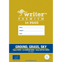 WRITER PREMIUM EXERCISE BOOK A4 64 Page 18mm Dotted Thirds Ground Grass Sky