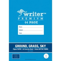 WRITER PREMIUM EXERCISE BOOK A4 64 Page 24mm Dotted Thirds Ground Grass Sky