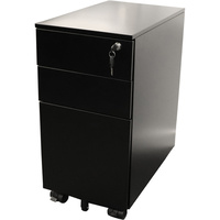 STEEL STORAGE MOBILE PEDESTAL 1 file 2 box drawers H610xW300xD472mm Black