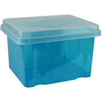 ITALPLAST STORAGE BOX Filing 32 Litre Tint Blue Base Clear Lid