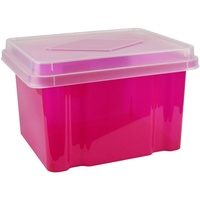 ITALPLAST STORAGE BOX Filing 32 Litre Tint Pink Base Clear Lid