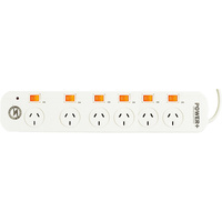 POWERPLUS POWERBOARD 6 OUTLET Individual Switch Surge O Load