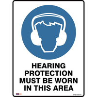 SAFETY SIGNAGE - MANDATORY Hearing Protection To Be Worn 450mmx600mm Metal