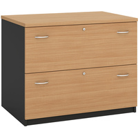 OM LATERAL FILING CABINET W900 x D600 x H720mm 2 Drawer Beech Charcoal