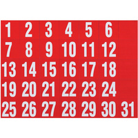 QUARTET MAGNETIC HEADINGS Dates White on Red 25x25 mm Set of 31