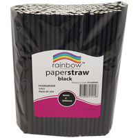 RAINBOW PAPER STRAWS 6MM BLACK Pack of 250