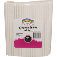 RAINBOW PAPER STRAWS 6MM WHITE Pack of 250
