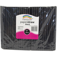 RAINBOW PAPER STRAWS 8MM BLACK Pack of 250