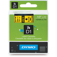 DYMO D1 LABEL CASSETTE TAPE 12mm x 7m Black on Yellow