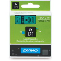 DYMO D1 LABEL CASSETTE TAPE 12mm x 7m Black on Green