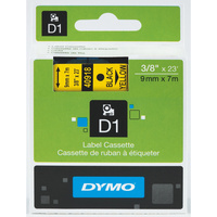 DYMO D1 LABEL CASSETTE TAPE 9mm x 7m Black on Yellow