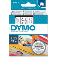 DYMO D1 LABEL CASSETTE TAPE 6mm x 7M Black on Clear